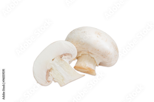 One whole and one half of champignon mushroom