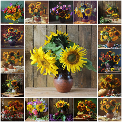 Fototapeta Naklejka Na Ścianę i Meble -  Collage from still lifes with sunflowers.