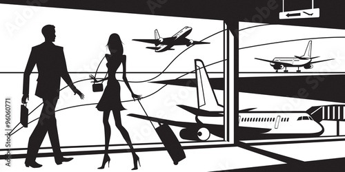 Passengers in airport waiting room - vector illustration