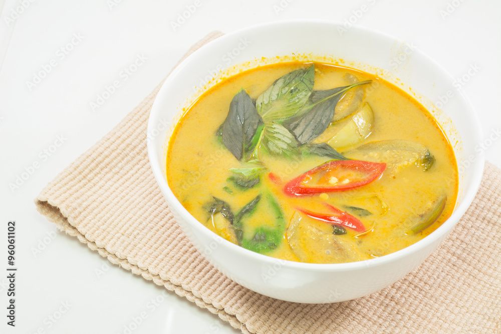 Green curry Chicken with brinjal Intense soup. Thailand food