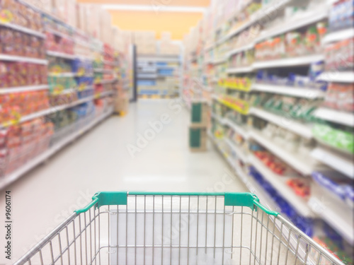 Abstract blurred photo of store with trolley in department store