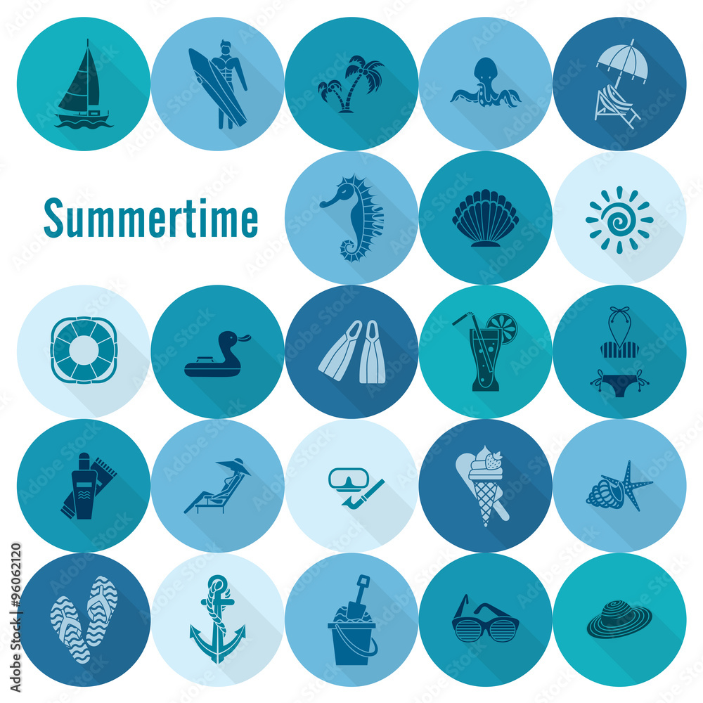 Summer and Beach Simple Flat Icons Summer and Beach Simple Flat Icons
