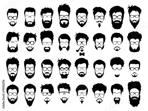 Vector set of hipster style haircut, glasses, beard, mustache