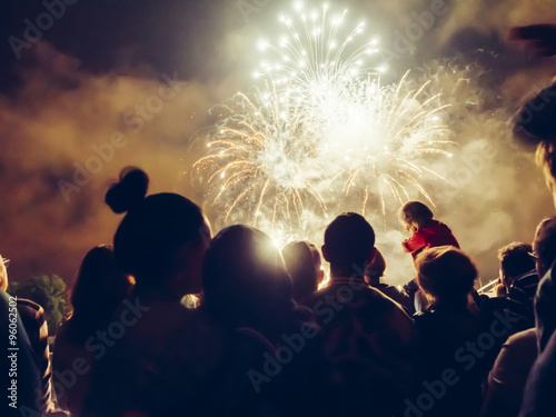Crowd wathcing fireworks photo