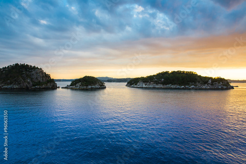 Beautiful Norwegian fjord at sunset