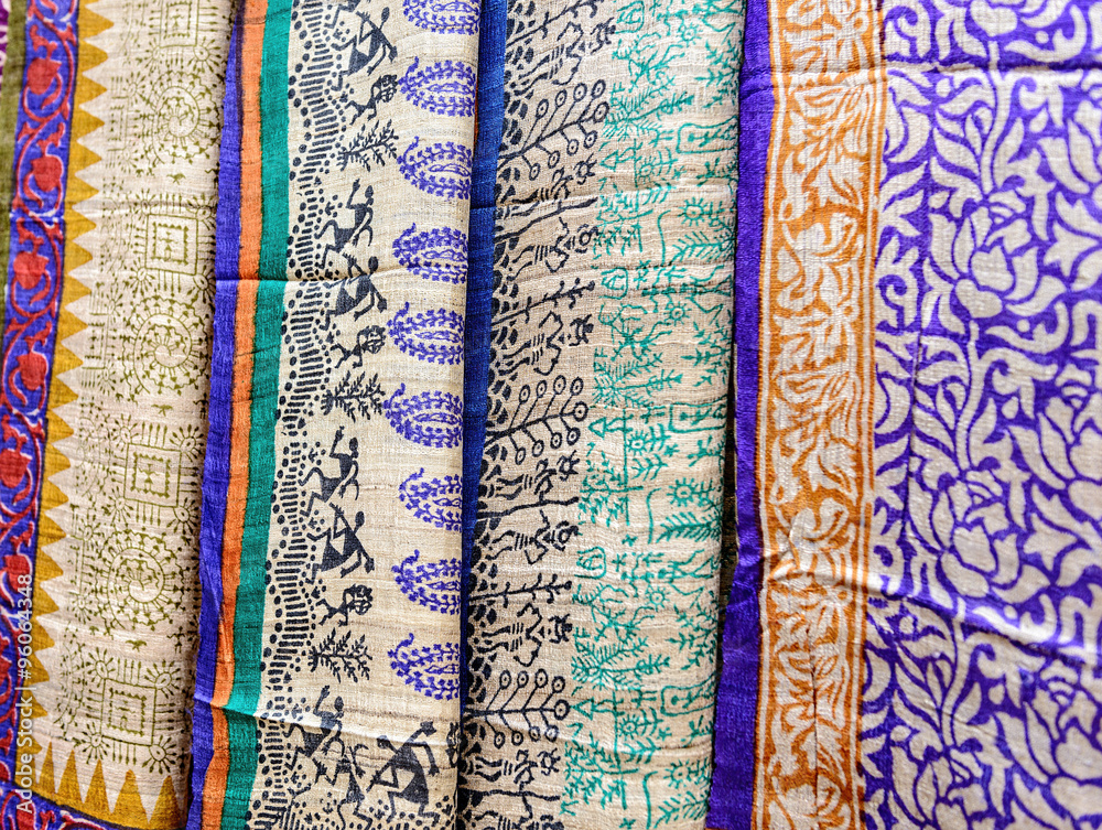 Indian shawls in a market Indian shawls in a market