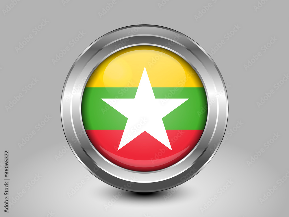 Flag of Myanmar. Metal Round Icon Flag of Myanmar. Metal Round Icon