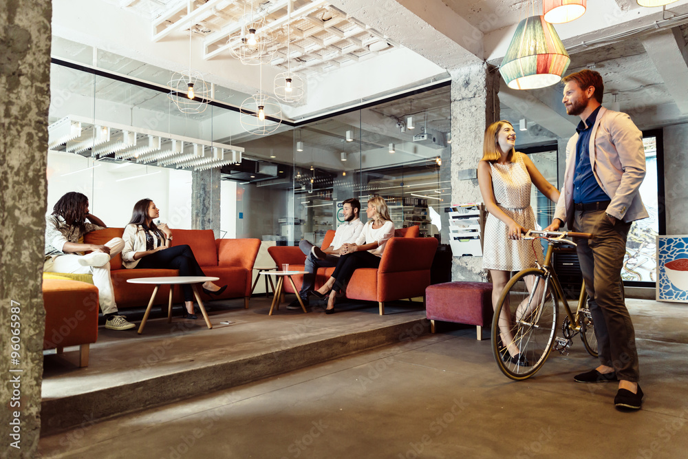 Modern cafe visited by  various people