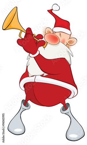 Illustration of Cute Santa Claus Jazz Trumpet . Cartoon Character