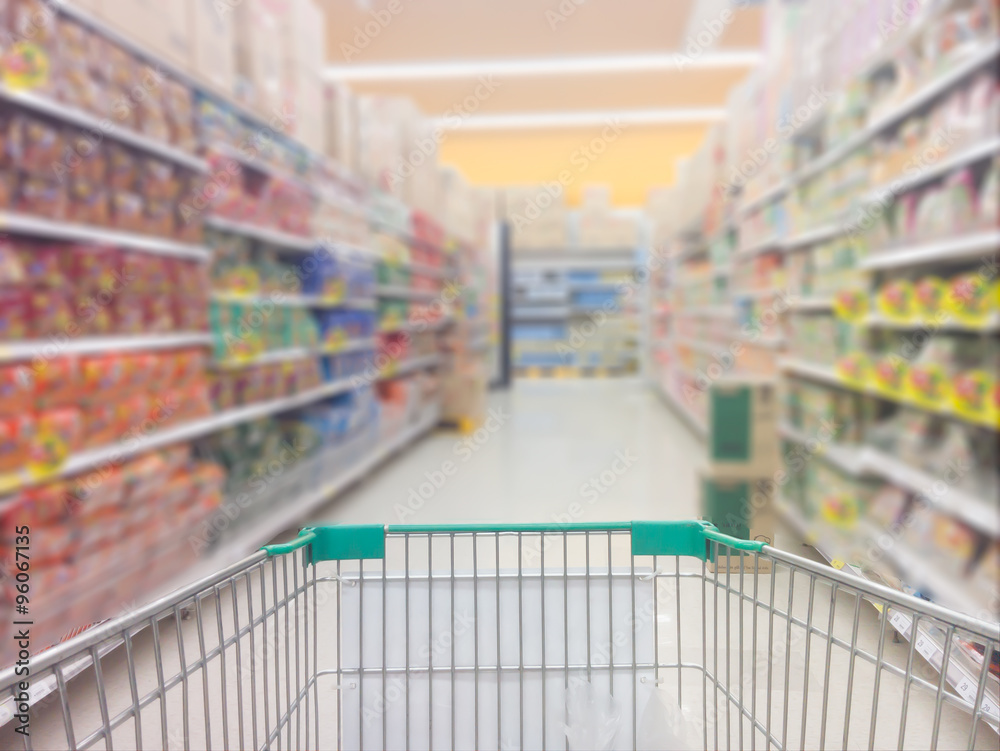Abstract blurred photo of store with trolley in department store