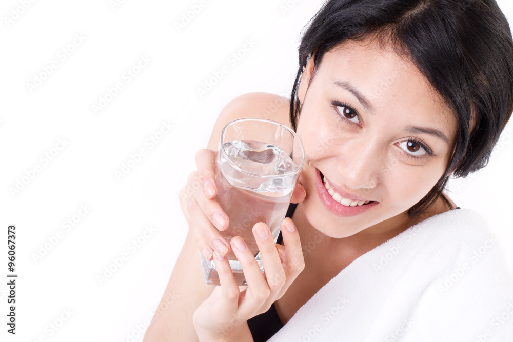 smiling, happy, healthy woman with fresh water smiling, happy, healthy woman with fresh water