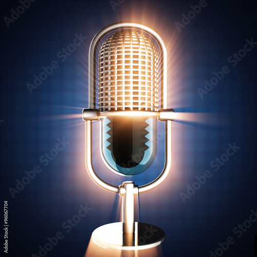 Retro microphone on blue background