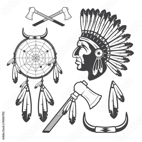 American Indian Clipart Icons and Elements, isolated on white background