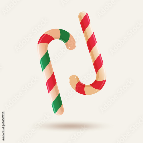 Two christmas candy canes isolated on white background. Vector illustration for your artwork, banner, posters, greeting card.