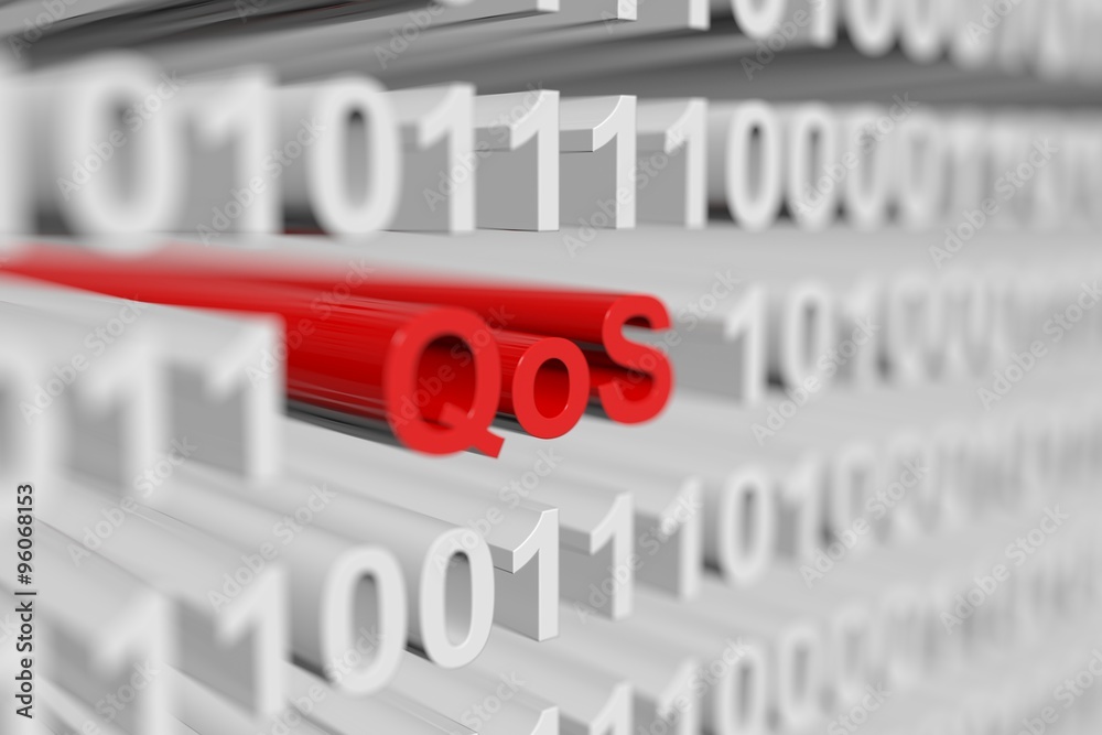QoS is represented as a binary code with blurred background