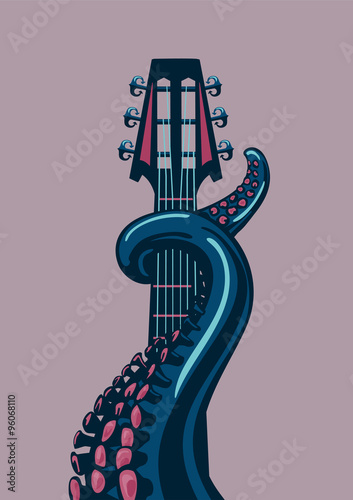 Octopus tentacle is holding a guitar riff. 