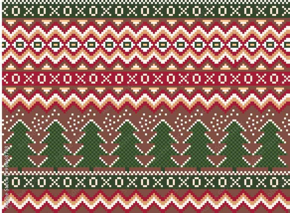 pixel seamless winter holiday pattern with pines and snowflakes pixel seamless winter holiday pattern with pines and snowflakes