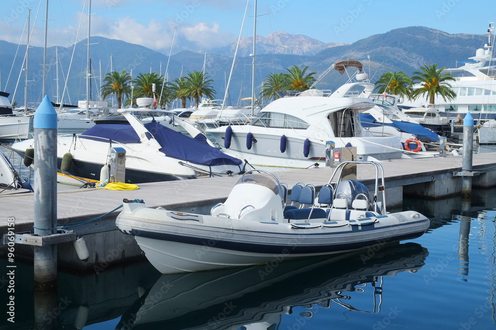 Fototapeta premium Sea landscape with the image of Montenegro port