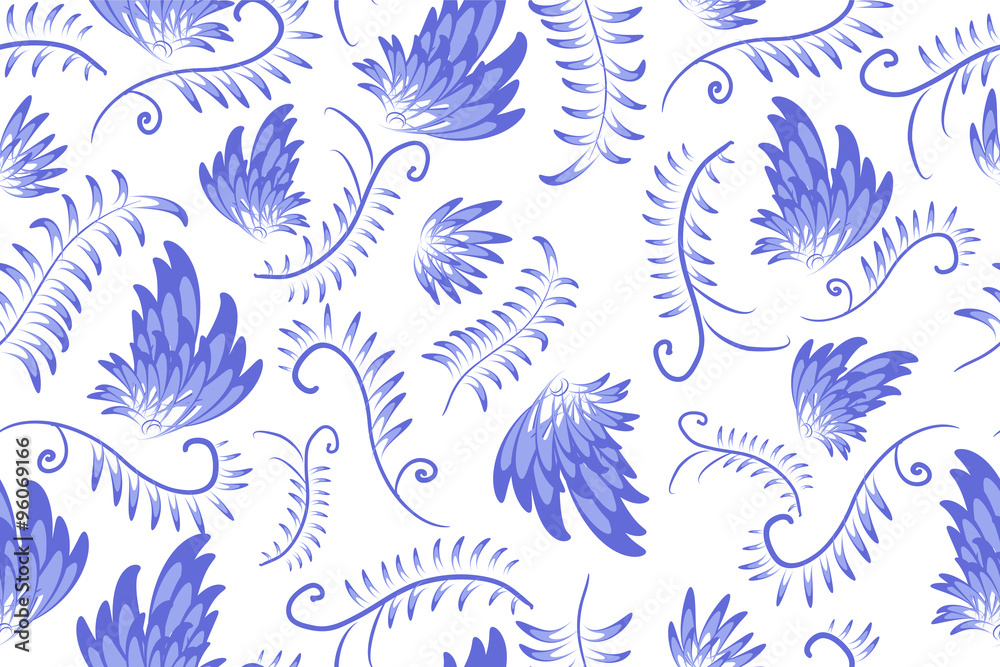 Fototapeta premium Illustration with floral ornament in blue tones.