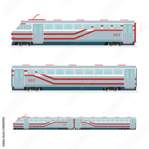 Isolated on white passenger train. Railroad element. Transportation design.