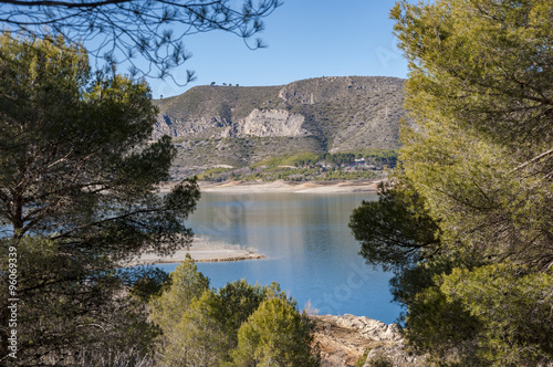 Views of Buendia Reservoir  in the upper waters of the river Tagus  Cuenca  Castilla La Mancha  Spain. The surface area of the reservoir measures 8 194 hectares