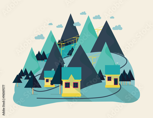flat eco design, rural liner color landscape for every season in your business