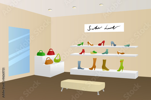 Shoe shop shopping center mall modern beige interior illustration vector