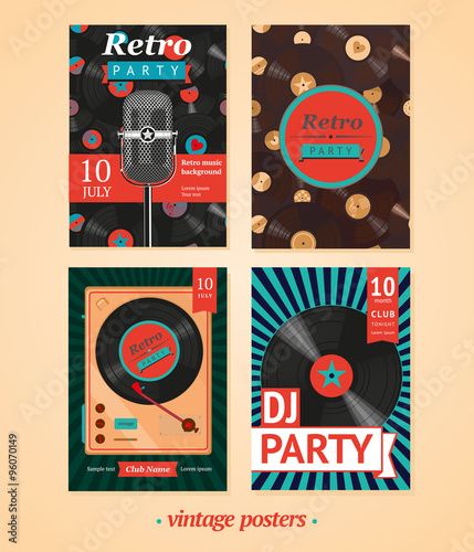 Vintage posters set. Vintage backgrounds. Four templates for vintage party