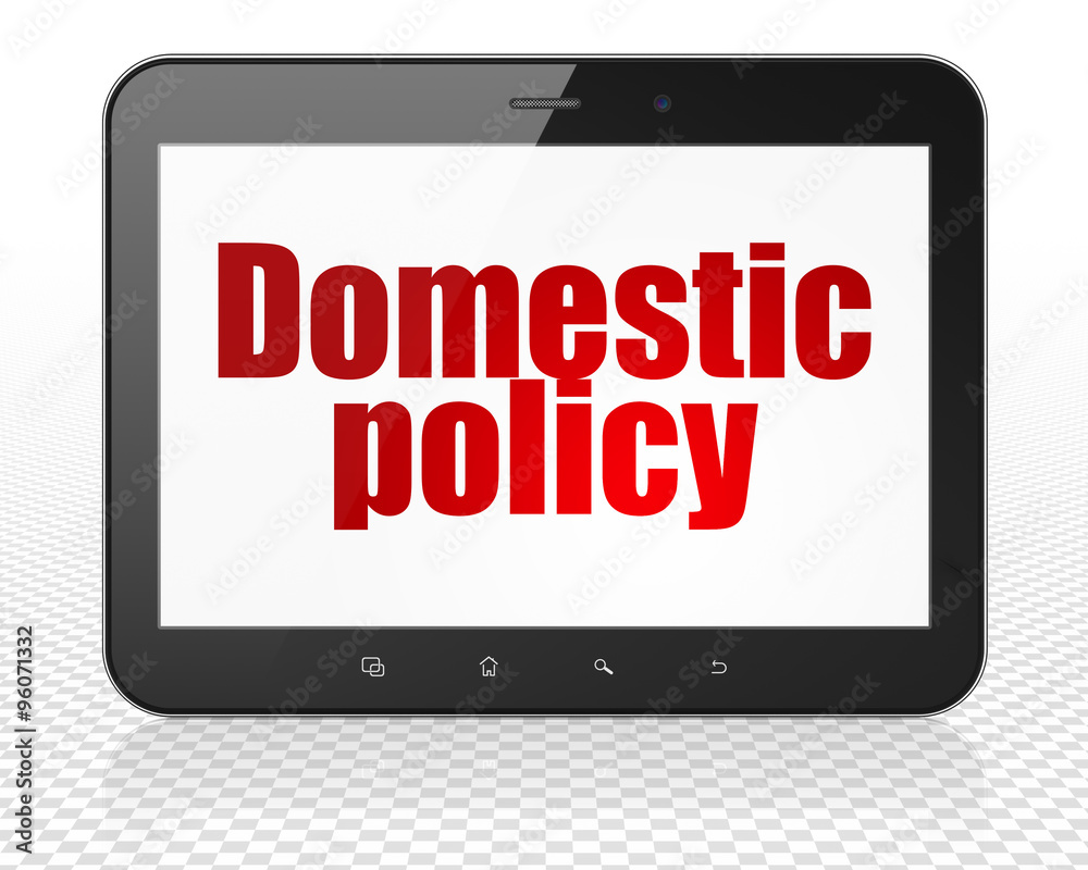 Political concept: Tablet Pc Computer with Domestic Policy on display Political concept: Tablet Pc Computer with Domestic Policy on display