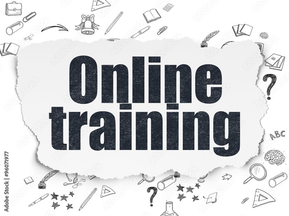 Education concept: Online Training on Torn Paper background