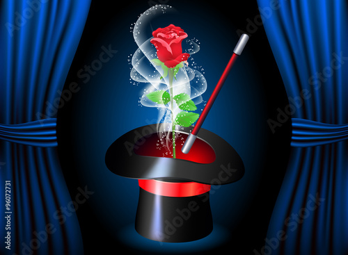 Conjurer hat with magic rose and smoke