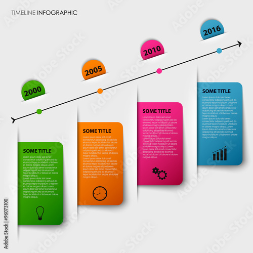 Time line info graphic with tucked colorful labels template