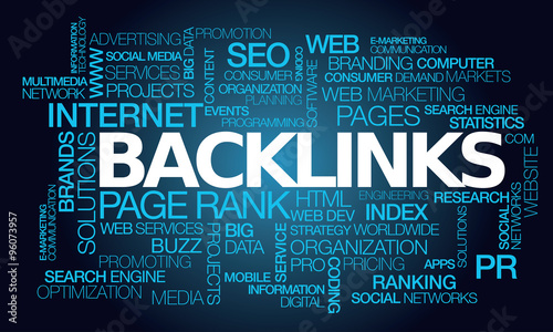 Backlinks PR Search Engine Ranking words tag cloud Page Rank SEO backlink website text blue illustration
