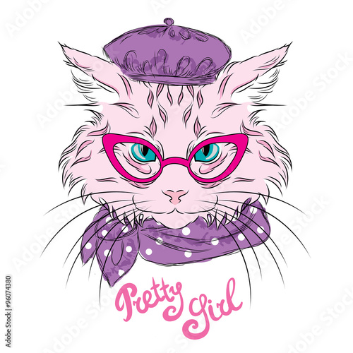 Cat were drawn by hand. Cat vector. Cat with glasses.