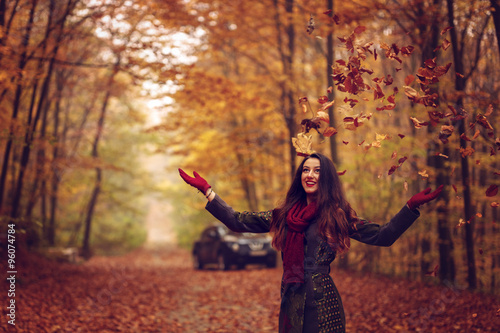 Young woman in beautiful autumn park, concept autumn