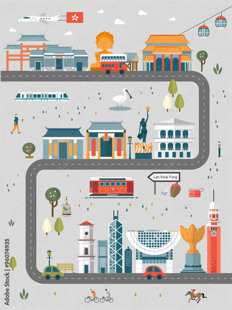 Obraz premium Hong Kong travel route