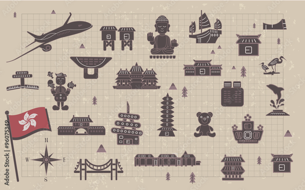 Naklejka premium Hong Kong travel collections