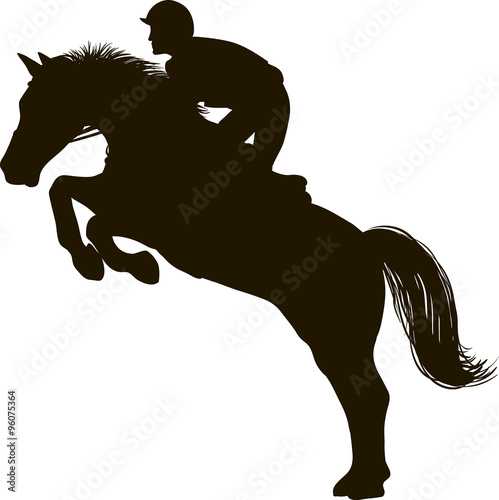 Drawing the silhouette of the jockey on horseback, that jump across a balk