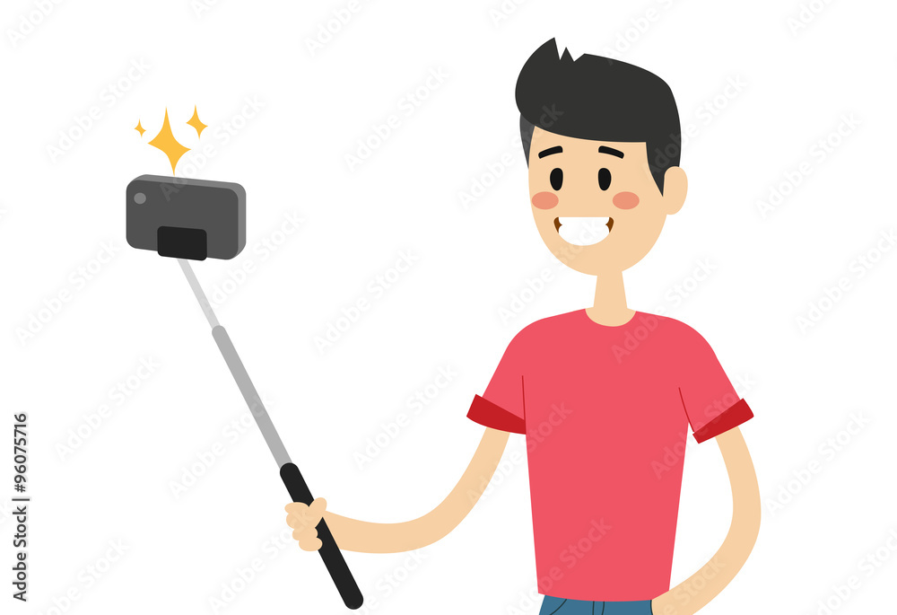Selfie photo shot man or boy vector portrait illustration Selfie photo shot man or boy vector portrait illustration