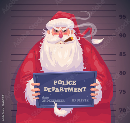Bad Santa in police. Christmas greeting card background poster. Vector illustration