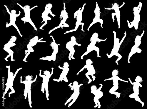 twenty four jumping girl silhouettes collection on black