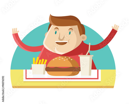 hombre obeso comiendo comida chatarra