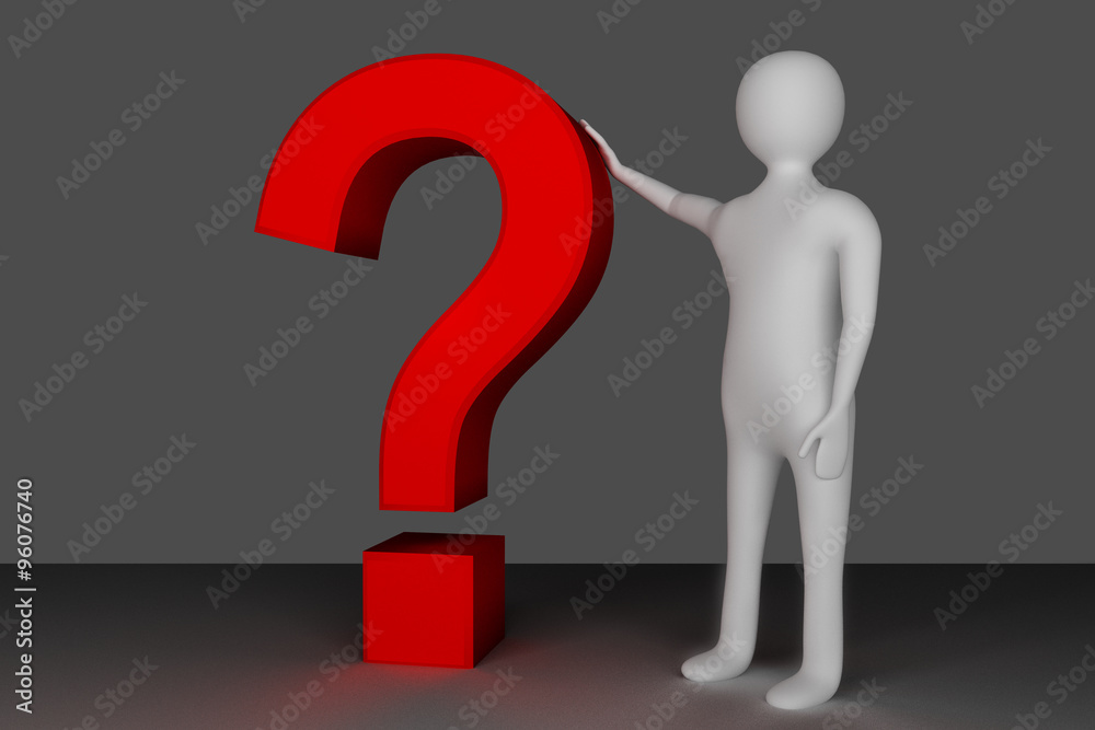 Human figure standing beside question mark Human figure standing beside question mark
