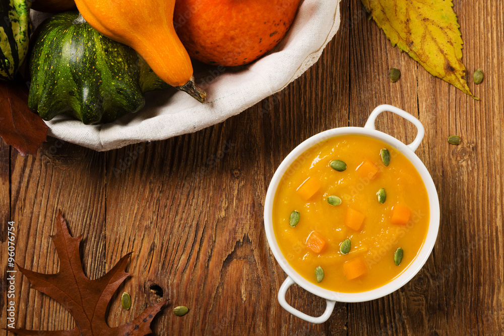 soup, cream of pumpkin served with roasted seeds and croutons. soup, cream of pumpkin served with roasted seeds and croutons.