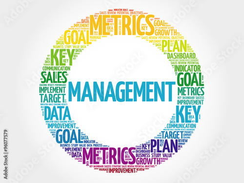 Management circle word cloud, business concept background