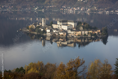 Orta lake and "San Giulio" island in a morning of novenber