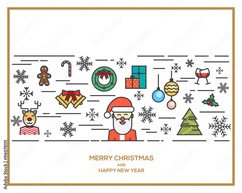 Fototapeta premium Christmas and New Year flat line design