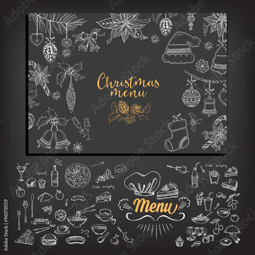 Christmas party invitation restaurant. Food flyer.