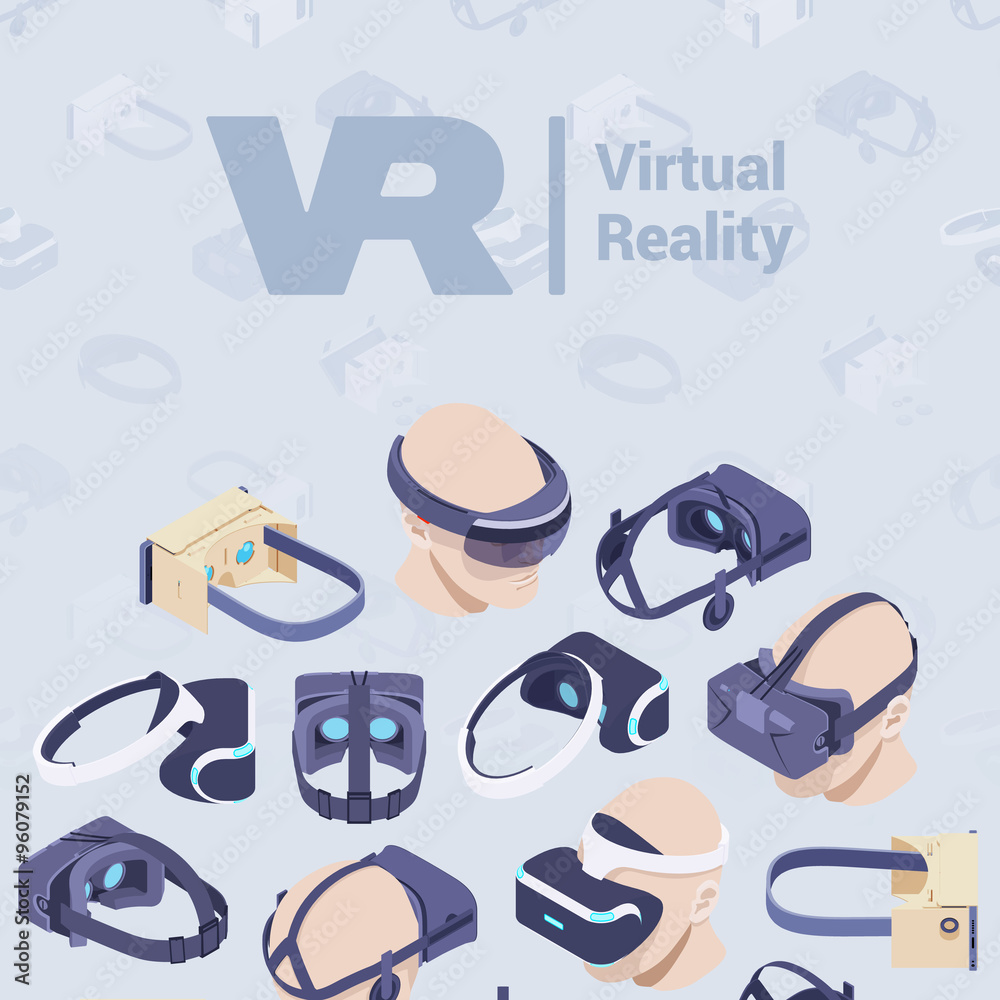 Vector decorating design made of isometric virtual reality headsets