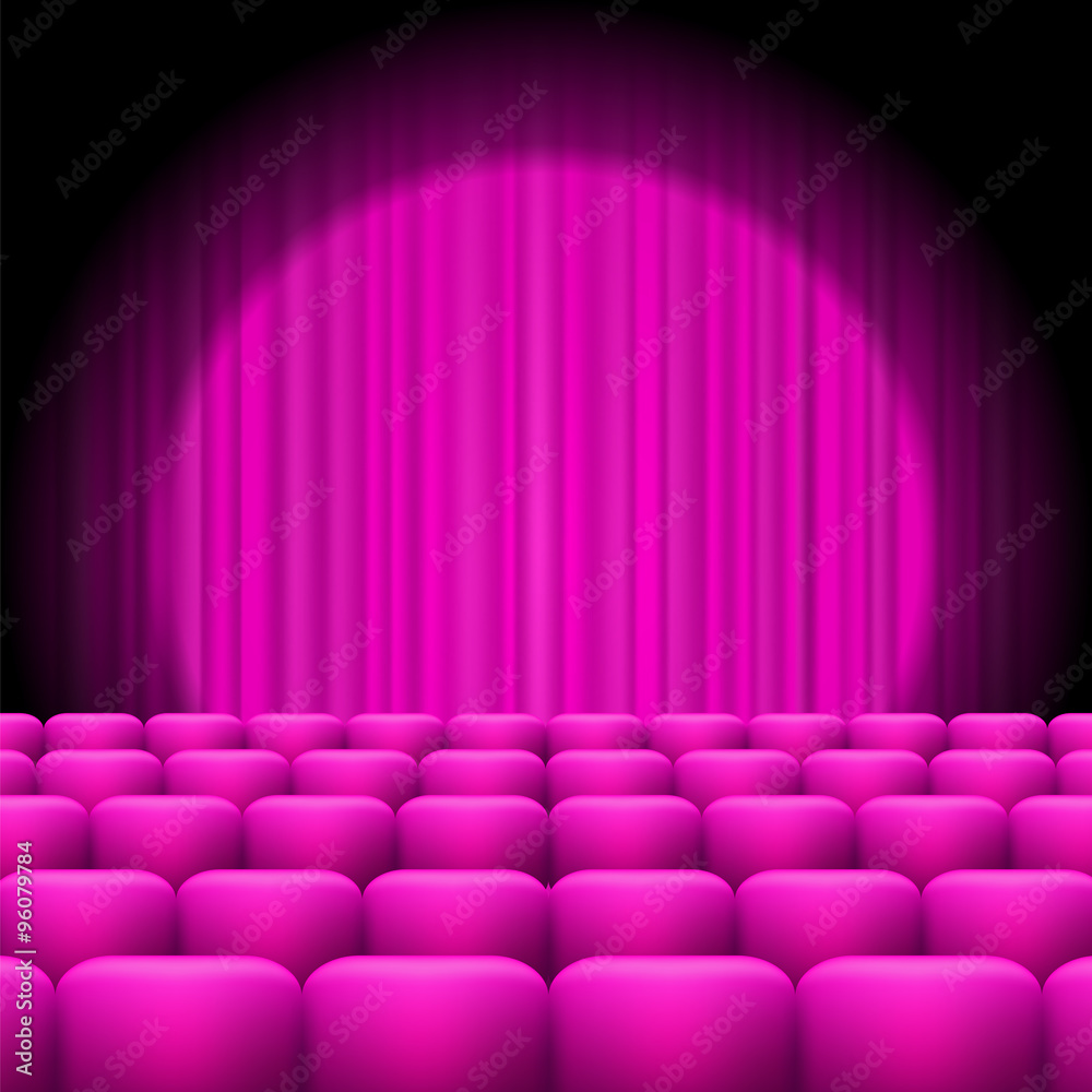 Obraz premium Pink Curtains with Spotlight and Seats